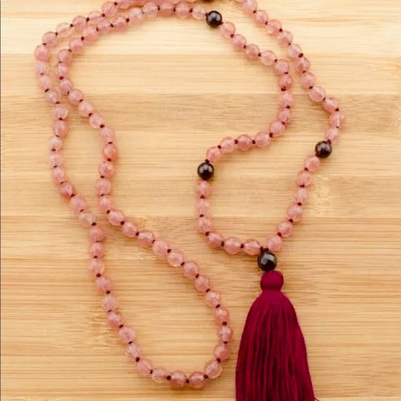 Watermelon Quartz 8mm mala Reiki charged necklace - Picture 3 of 4